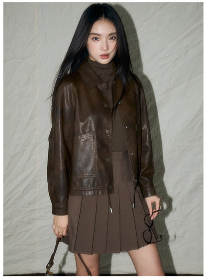 Ruched Retro Moto-Style Jacket