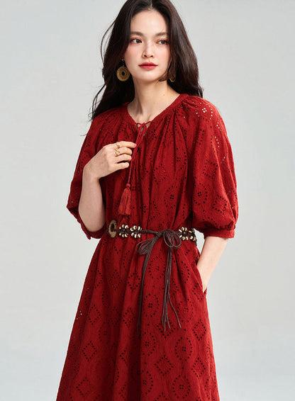 Boho Embroidered Cotton Maxi Dress