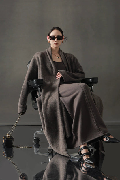 Minimalist Cashmere-Blend Wool Long Cardigan