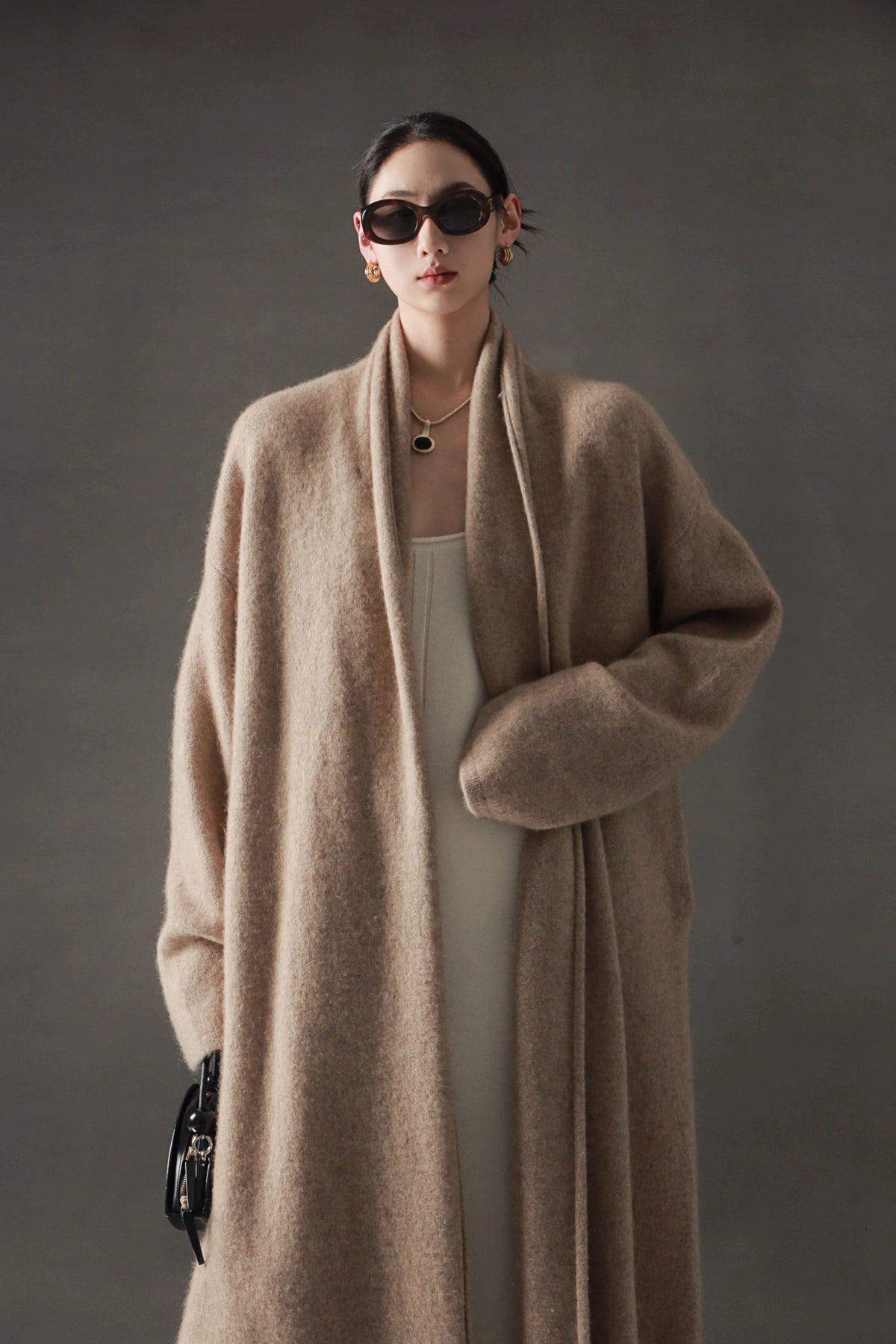 Minimalist Cashmere-Blend Wool Long Cardigan