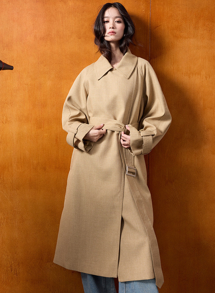 Classic British Style Long Khaki Trench Coat