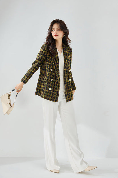 Yellow Tweed Textured Chic Blazer