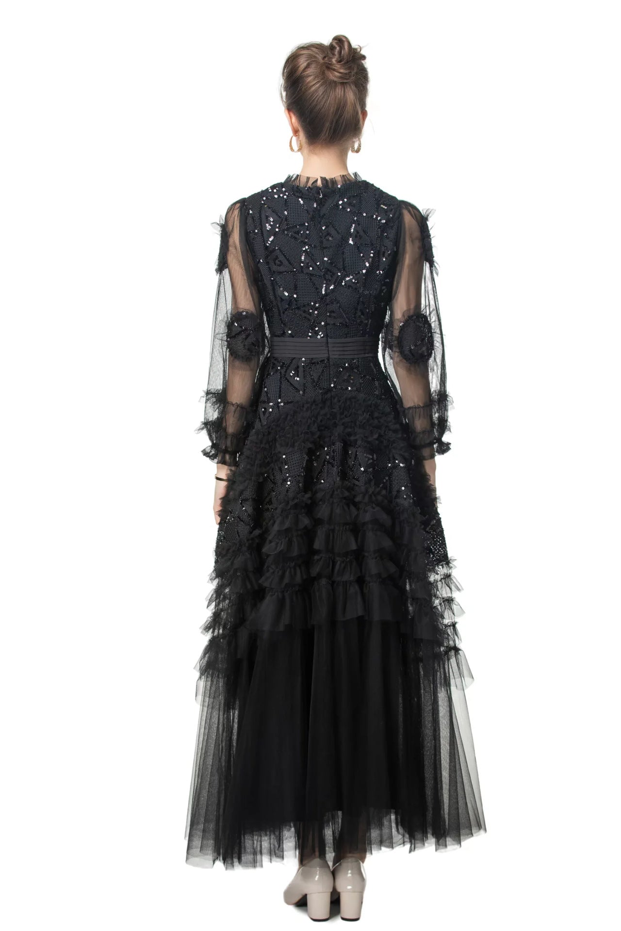 Sequin Embellished Princess-Cut Maxi Evening Dress