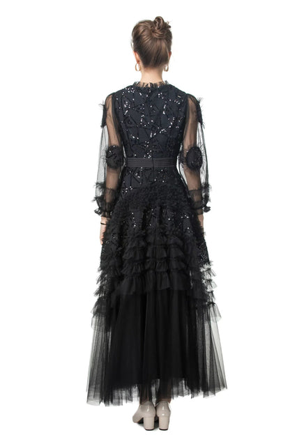 Sequin Embellished Princess-Cut Maxi Evening Dress