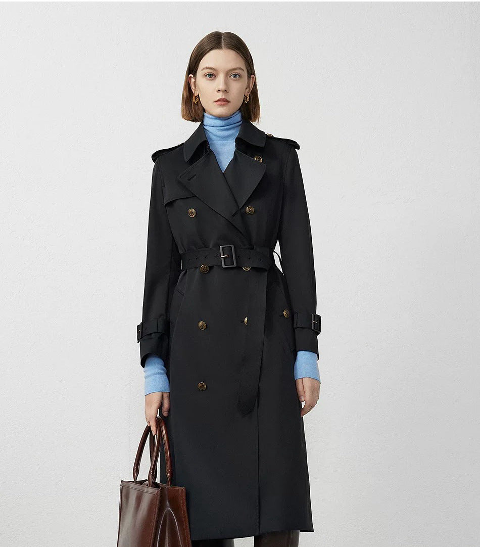 Black Straight-Cut Mid-Length Trench Coat