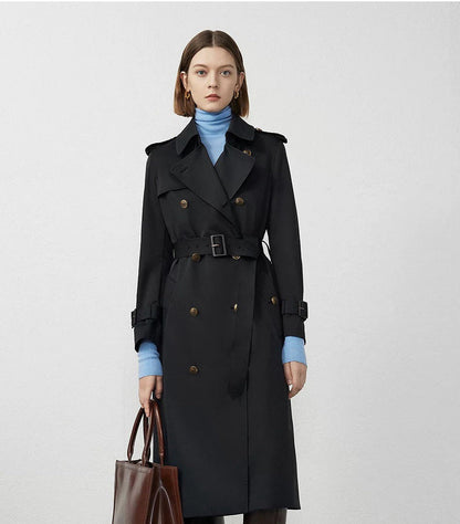 Black Straight-Cut Mid-Length Trench Coat