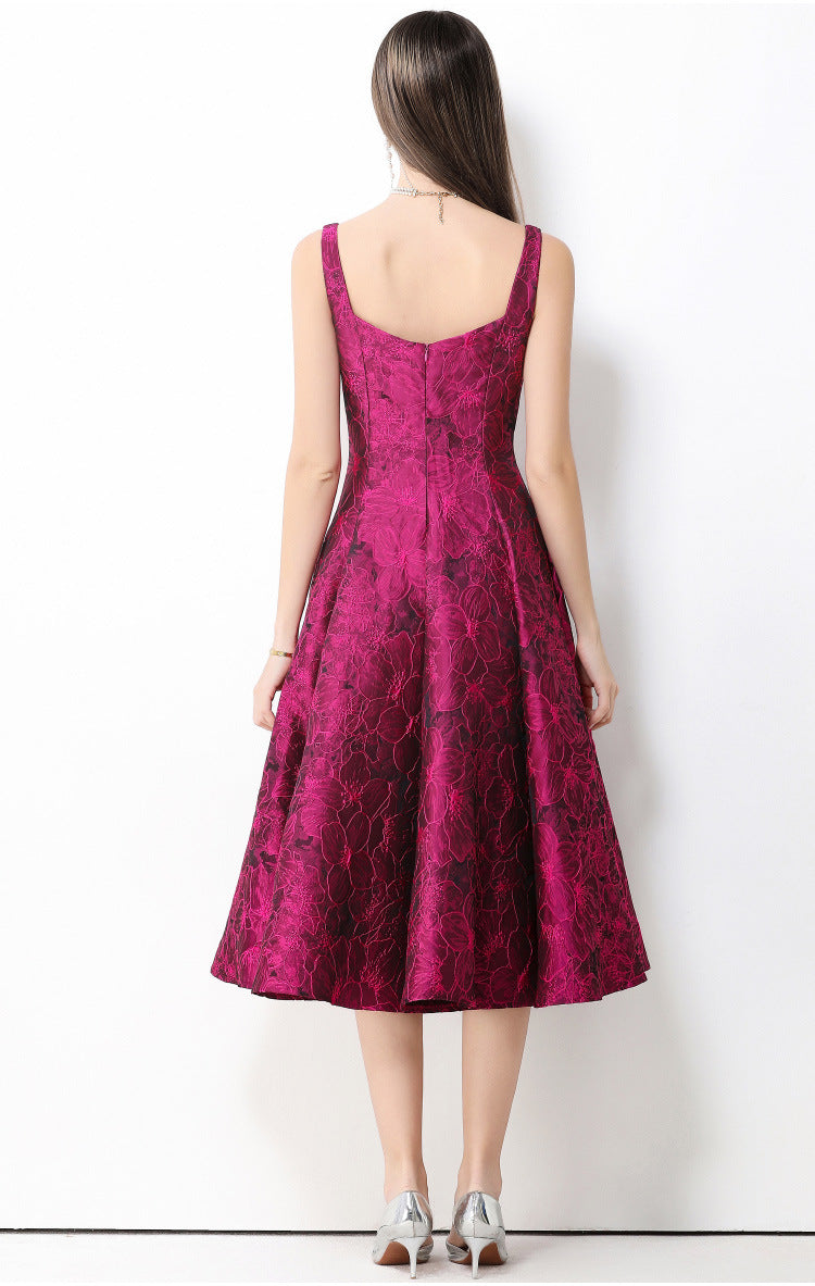 Rosé Lumière Jacquard Strap Maxi Dress