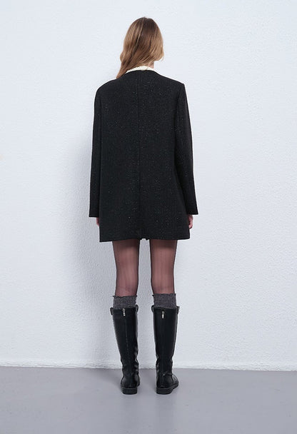 Bow-Tie Neck Contrast Trim Midi Jacket