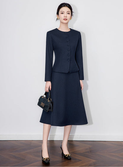 Luminous Texture Two-Piece Blazer & Midi Skirt Set