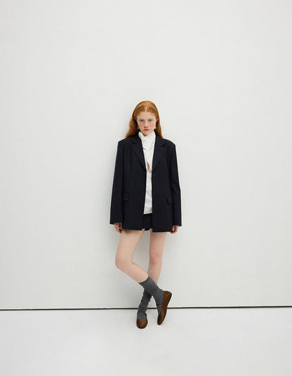 Navy Striped Oversized Blazer