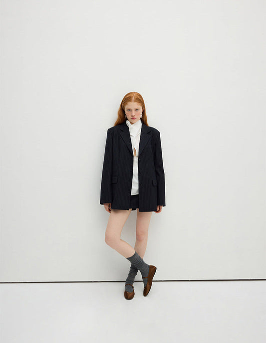 Navy Striped Oversized Blazer