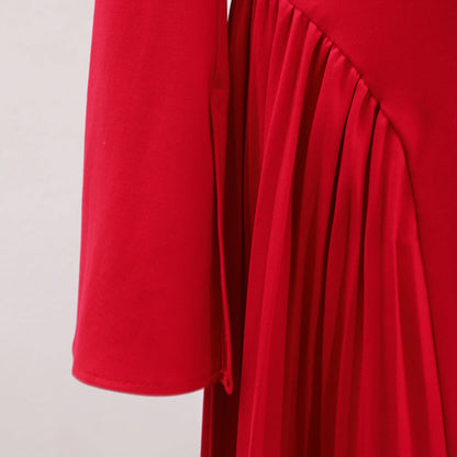 One-Shoulder Asymmetric Hem Red Maxi Dress