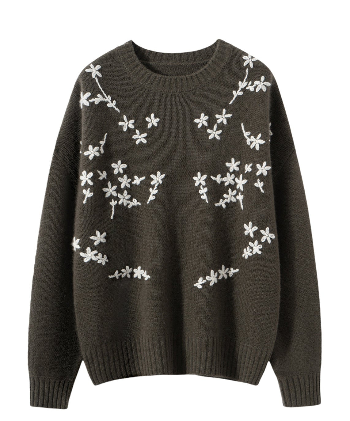 Embroidered Pure Cashmere Crewneck Sweater