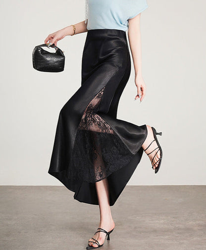 Lace Patchwork Eyelet Mermaid Skirt with Slit Detail