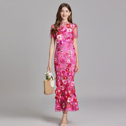 3D Floral Embroidered Lace Mermaid Dress