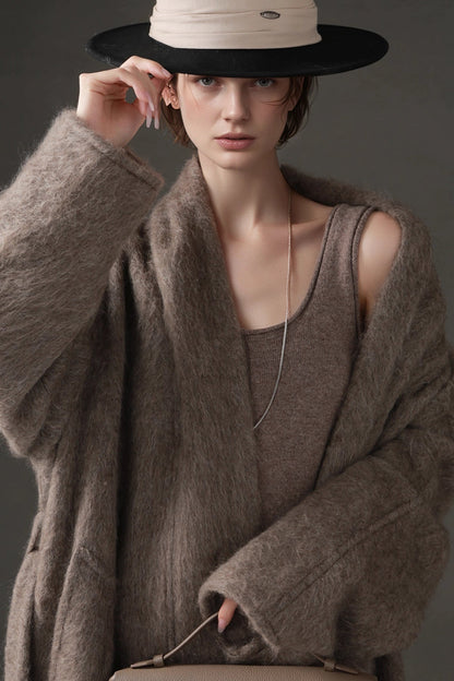 Luxury Tibetan Yak Wool Knit Coat – Belted Relaxed Fit