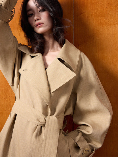 Classic British Style Long Khaki Trench Coat