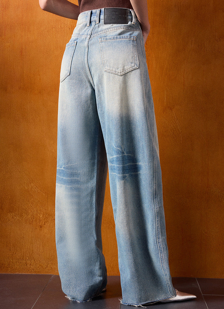 High-Waist Wide-Leg Retro Denim Pants