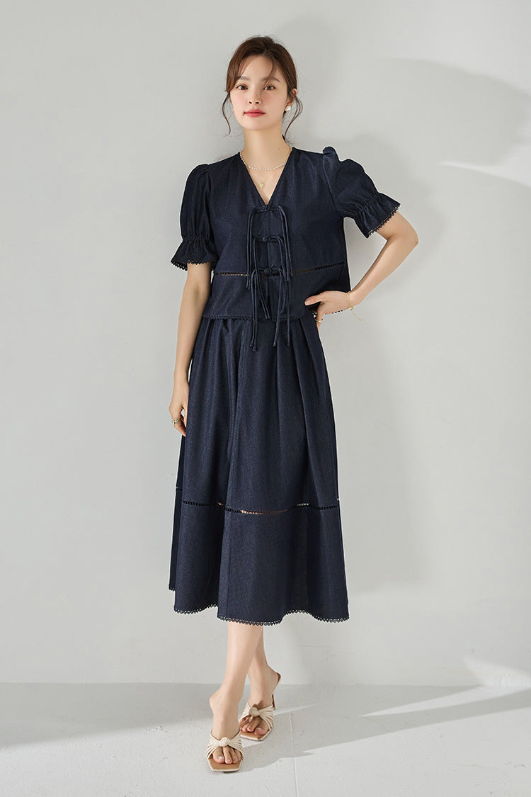 Celeste Faux Denim Two-Piece Set