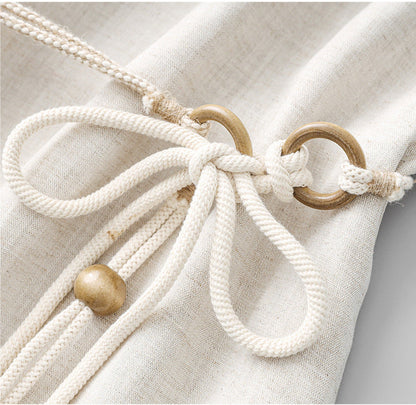 Boho Linen-Tencel Dress with Shell Detail and Removable Buckle Necklace