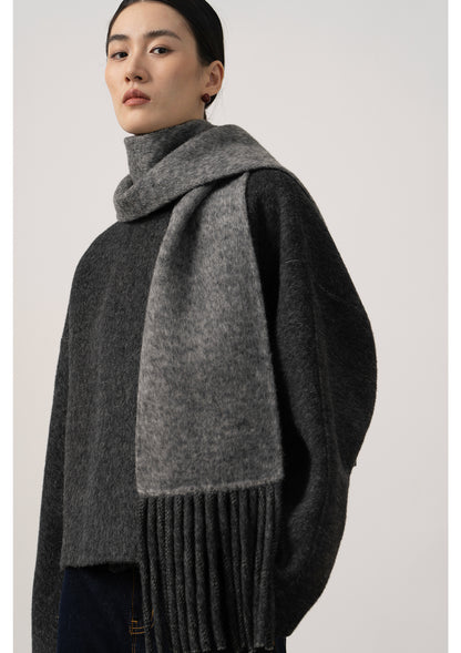 Alpaca Wool Short Double-Sided Coat with Scarf Detail