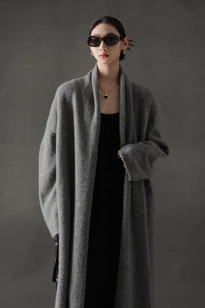 Minimalist Cashmere-Blend Wool Long Cardigan
