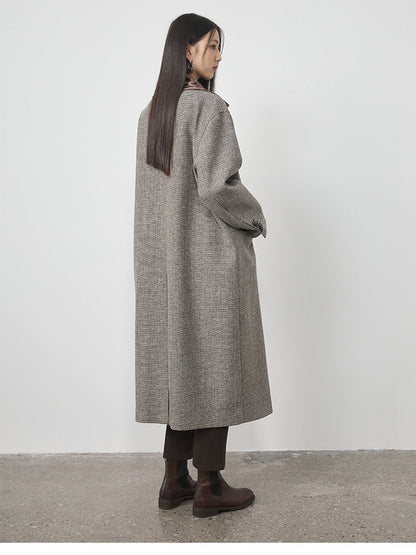 Extra Long Plaid Wool Coat with Silk-Blend Collar