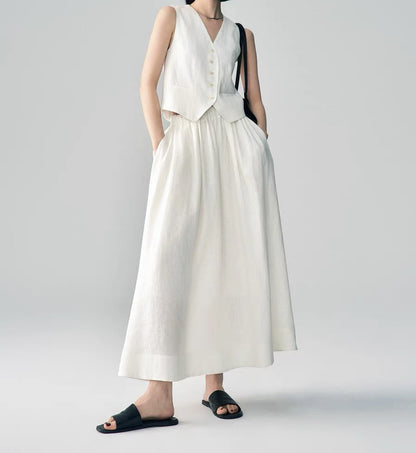 Linen Vest & Midi Skirt Set – Timeless Summer Elegance