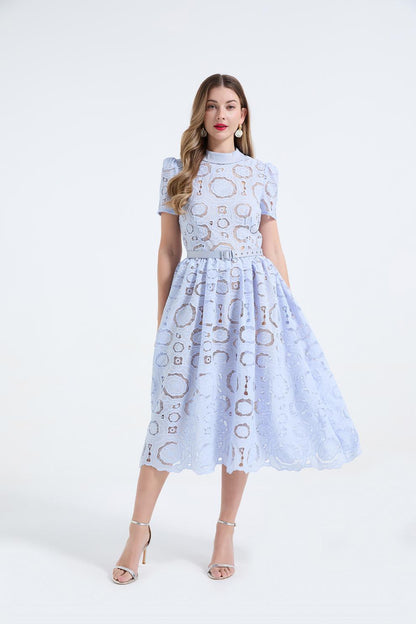 Elegant Lace Puff Maxi Dress