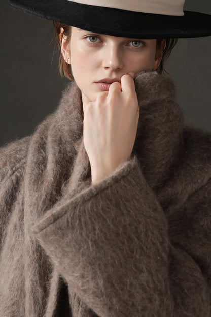 Luxury Tibetan Yak Wool Knit Coat – Belted Relaxed Fit