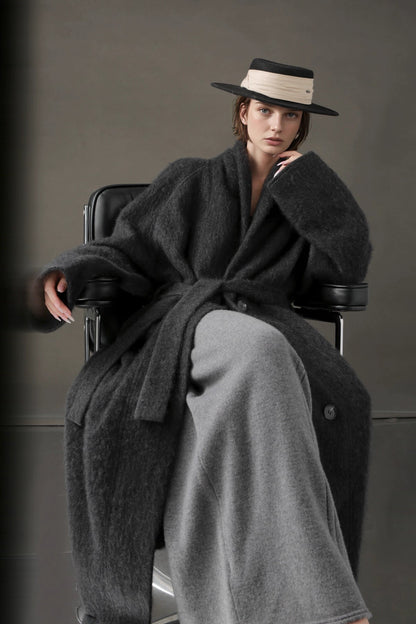 Luxury Tibetan Yak Wool Knit Coat – Belted Relaxed Fit
