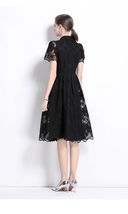 French Lace-Embroidered Midi Dress