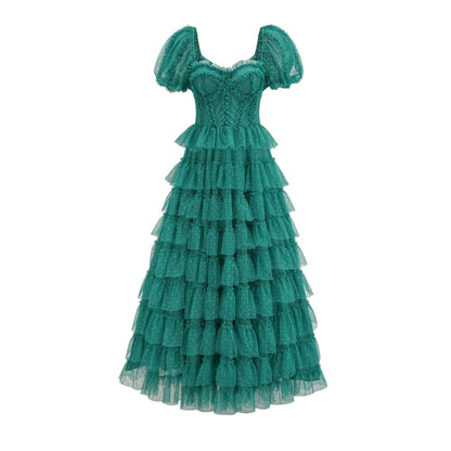 Polka Dot High-Waist Slit Maxi Dress
