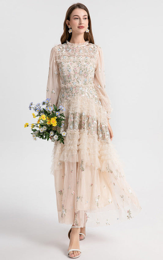 Long Tulle Dress with Ruffles