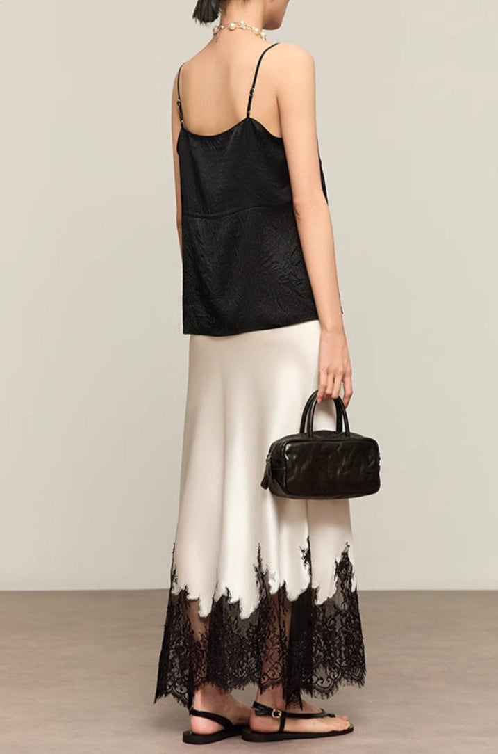 Lace-Trimmed Acetate Satin Maxi Skirt