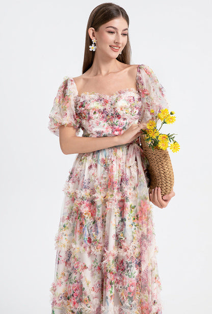 Square Neck Ruffle Sleeve Tulle Fairy Dress