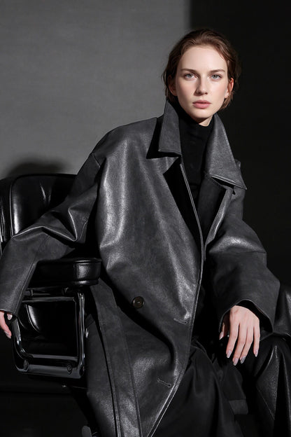 Luxury Genuine Sheepskin Trench Coat – Elegant & Timeless Design