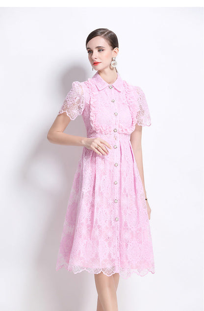 French Lace-Embroidered Midi Dress