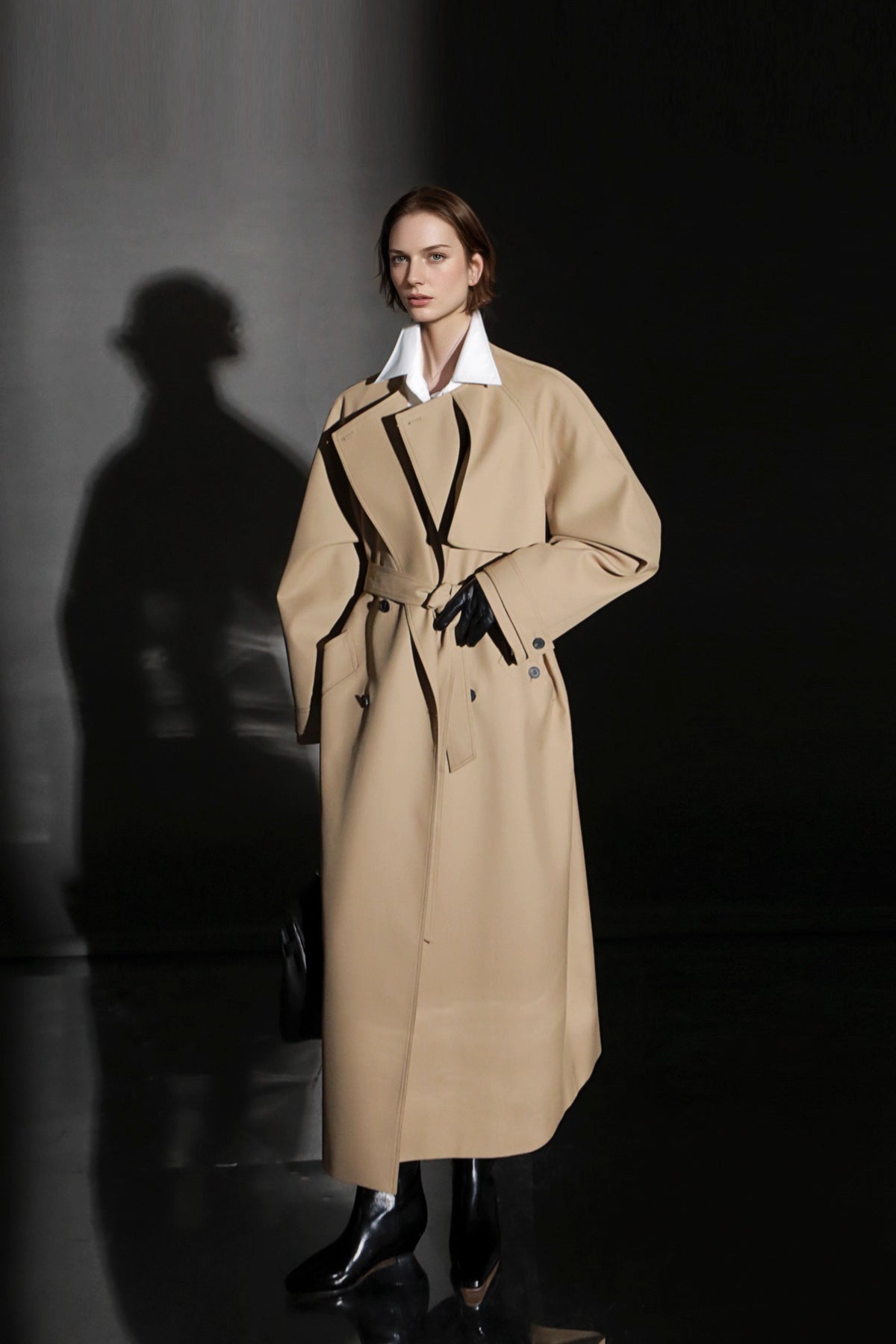 Minimalist Round Neck Wool Blend Trench Coat – Relaxed Fit