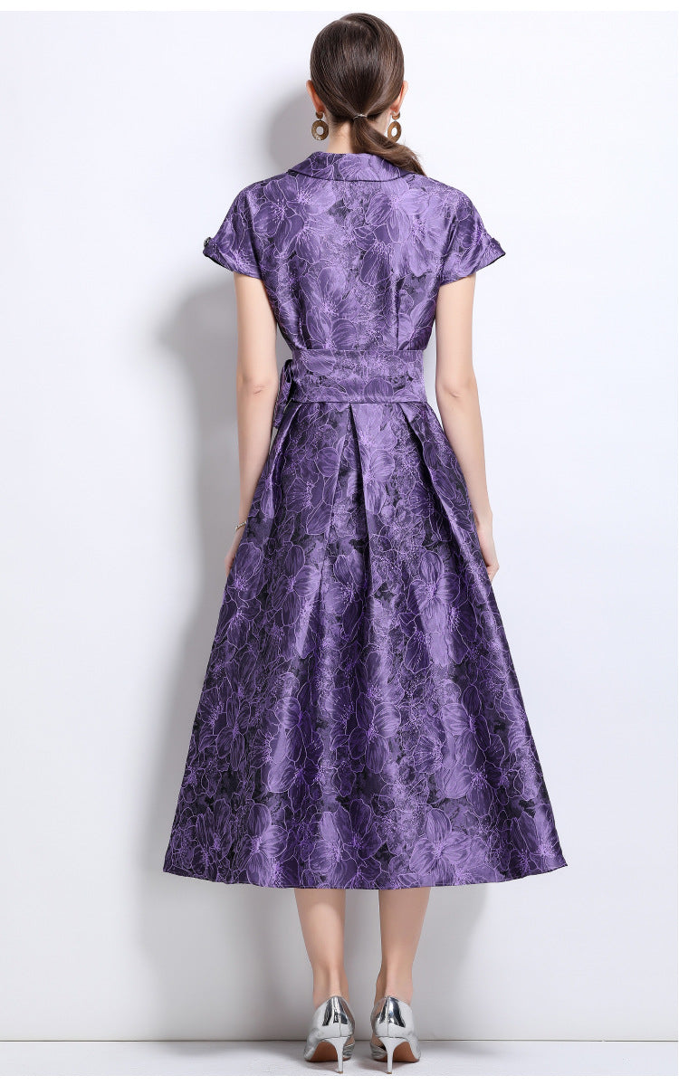 Jacquard A-Line Evening Gown with Full Flowing Skirt