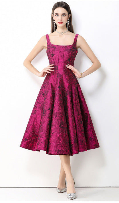 Rosé Lumière Jacquard Strap Maxi Dress