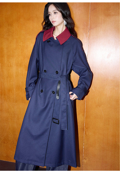 Contrast Detail Retro Mid-Length Loose Trench Coat