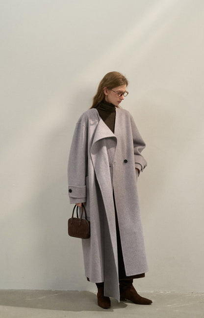 Premium Lamb Wool Shawl Collar Coat – Soft & Elegant Winter Overcoat