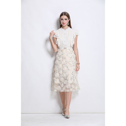 Embroidered Floral Hem Luxe Midi Dress