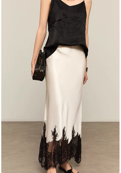 Lace-Trimmed Acetate Satin Maxi Skirt