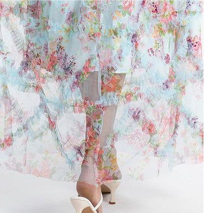 Square Neck Ruffle Sleeve Tulle Fairy Dress