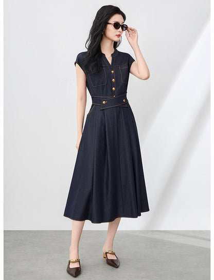 Silken Touch Cotton Denim Midi Dress