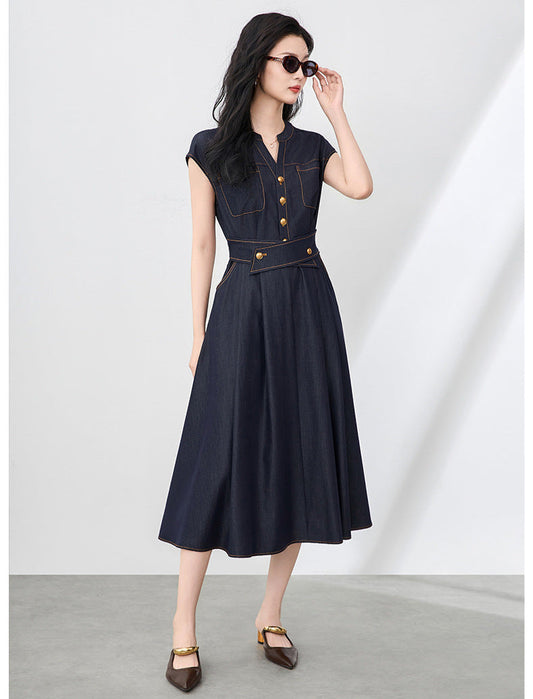 Silken Touch Cotton Denim Midi Dress
