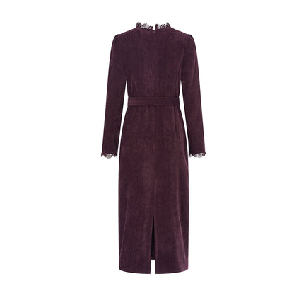 Cherry Plum Embroidered Chenille Midi Dress