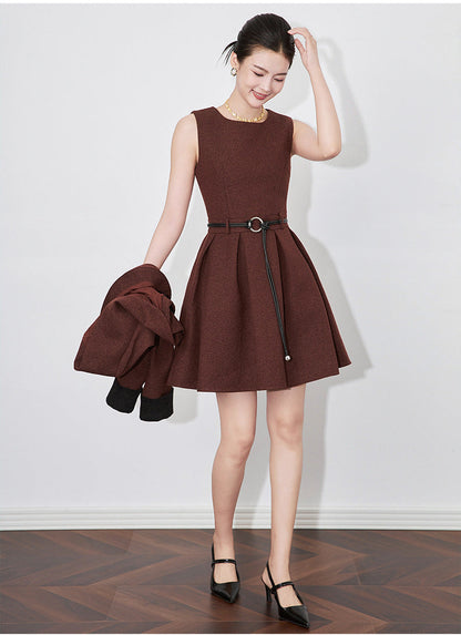 Modern Color-Block Jacket & Chanel-Inspired Pleated Dress Set